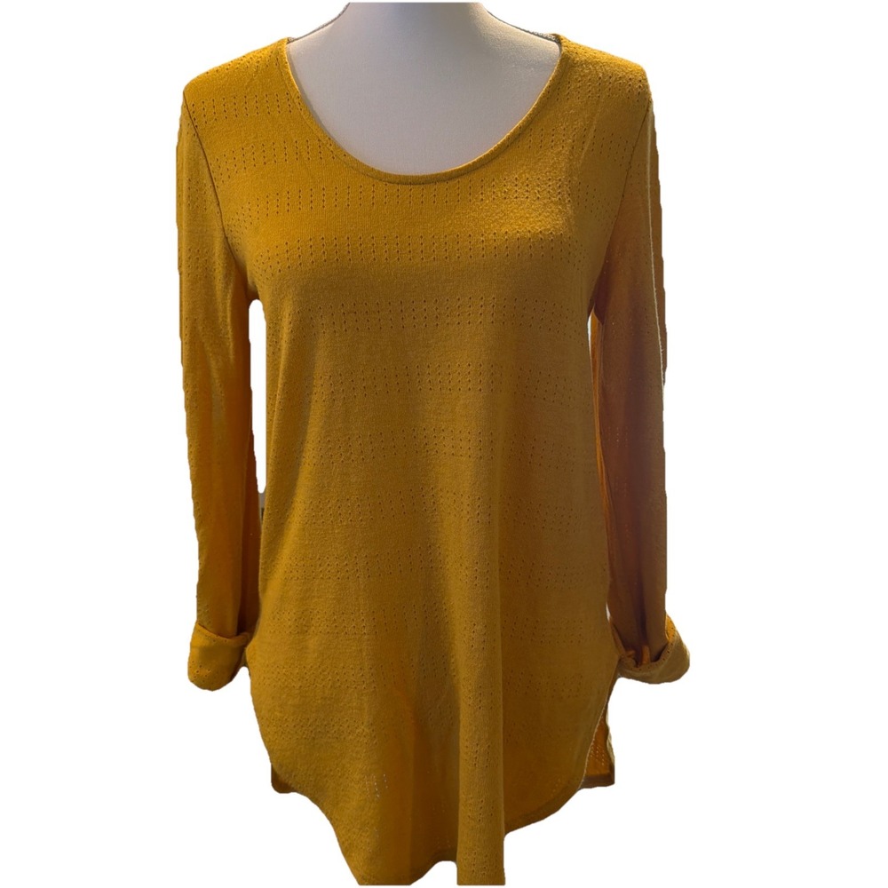 Anthropologie Akemi + Kin Shirt Women XS Mustard Yellow Peekaboo Roll Tab Sleeve